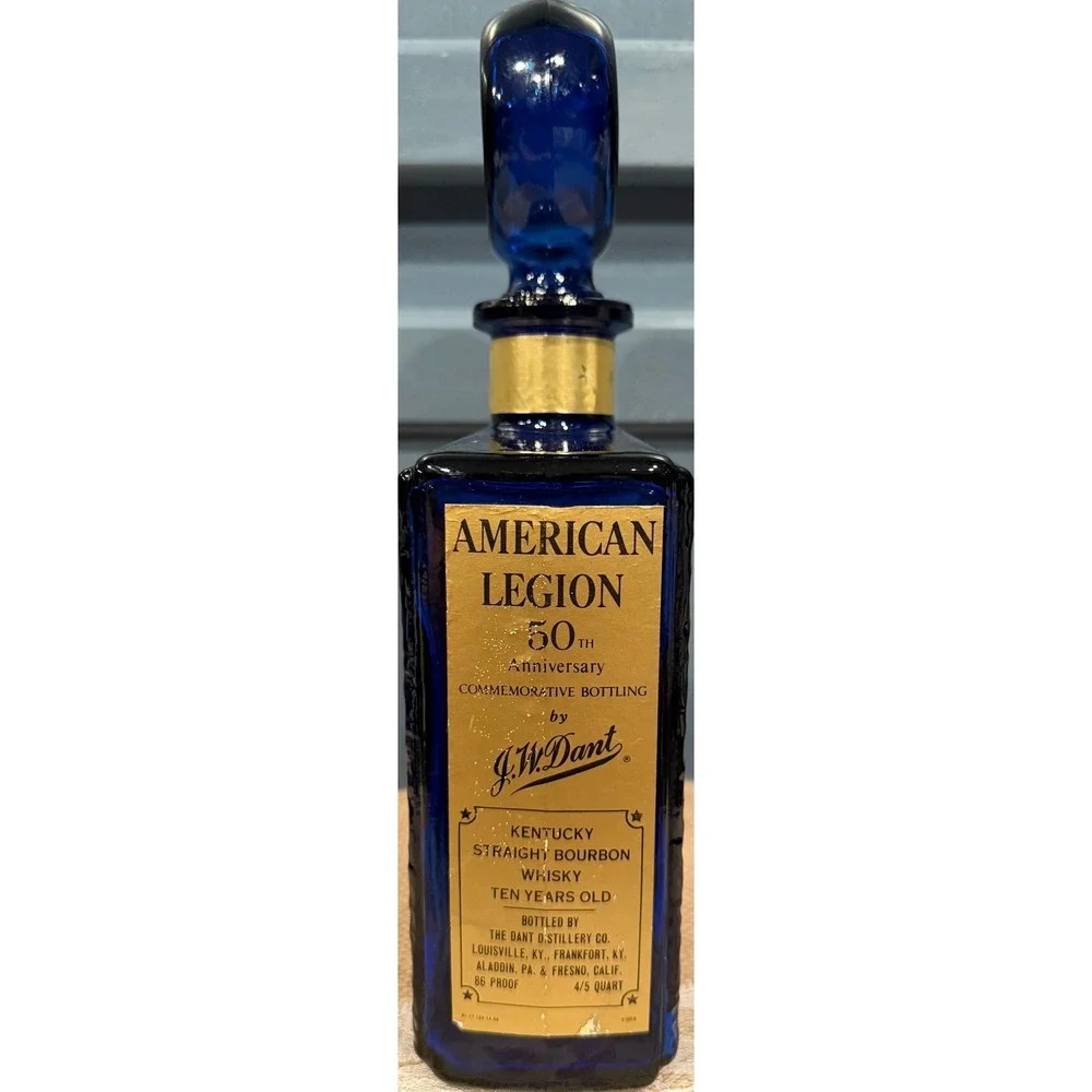 Vintage JW Dant American Legion 50th Anniversary Cobalt Blue Glass Decanter 1969